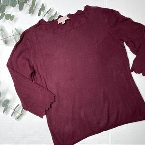 Philosophy Sweater Scallop Neck Dark Red Knit Sz M